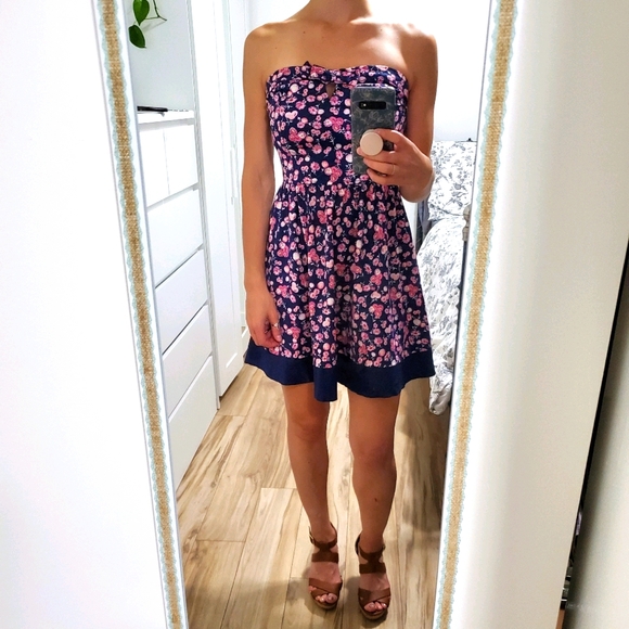 Like New - Dynamite Navy and Pink Floral Dress - S - Picture 1 of 3